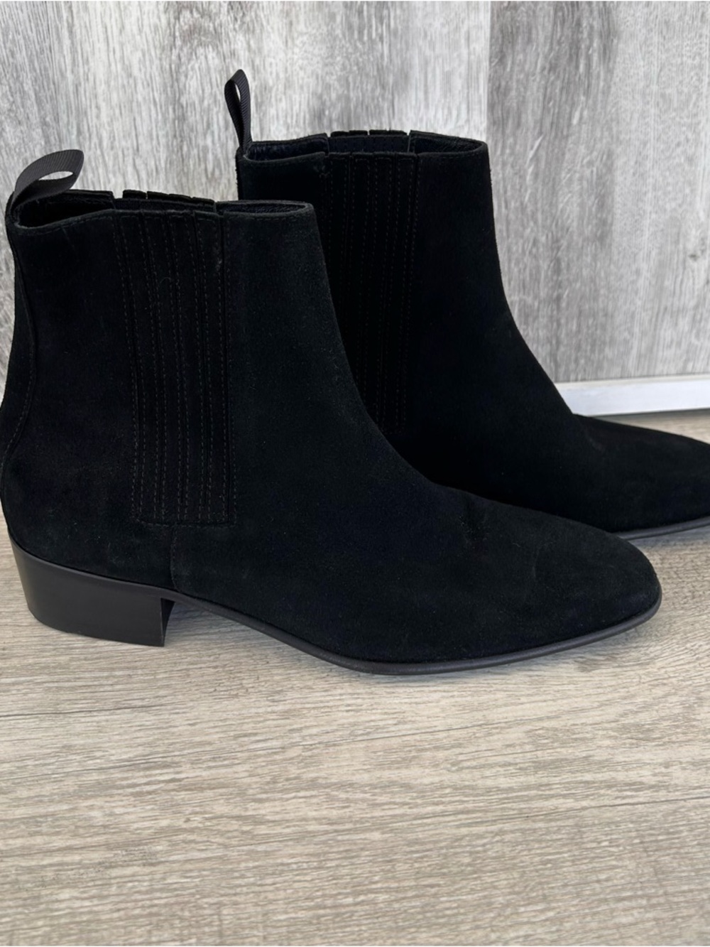 The Kooples Chelsea Ankle Boots Black Suede Leather Women 40 10 Quiet Luxury EUC